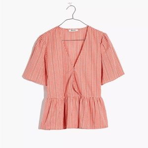 Madewell Crossover Peplum Top in Textured Gingham Check | Size Large